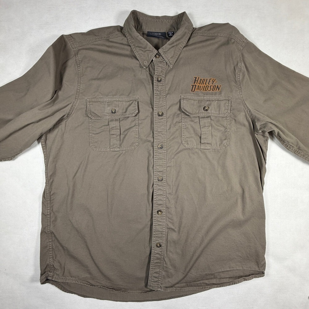 Harley Davidson Mens 2XL Brown Long Sleeve Eagle Graphic Button Down Shirt - Picture 7 of 13